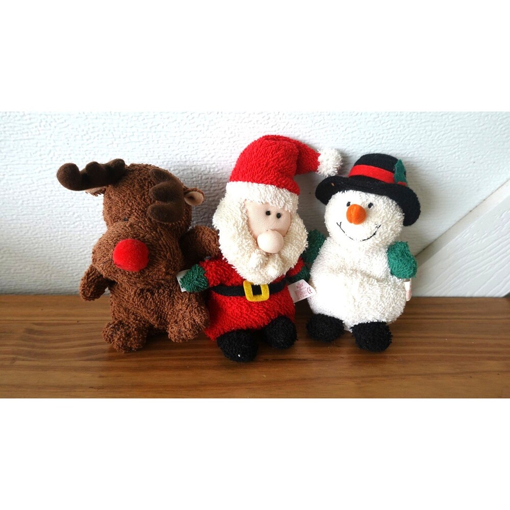 Vintage Russ Santa Snowman Reindeer 6" Set of 3 Christmas Terry Cloth Plush